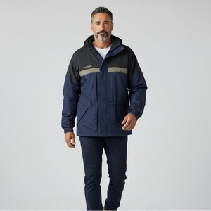 Columbia Navy Blue and Black Winter Coat w Hidden Hood
